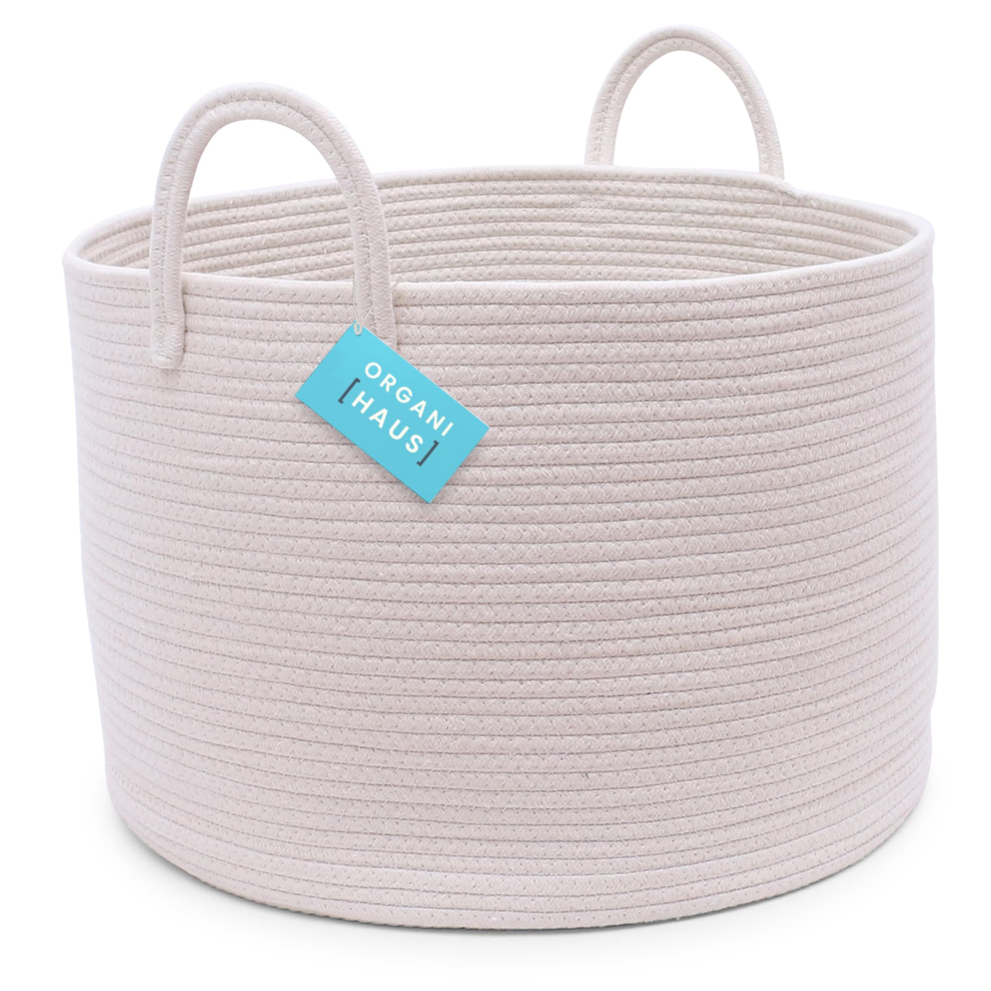 Organihaus White Woven Baskets For Storage 20X13, Large Basket For Toys, Nursery Laundry Basket, Cotton Rope Basket With Handles, Towel Basket For Bathroom, Throw Blanket Basket For Living Room
